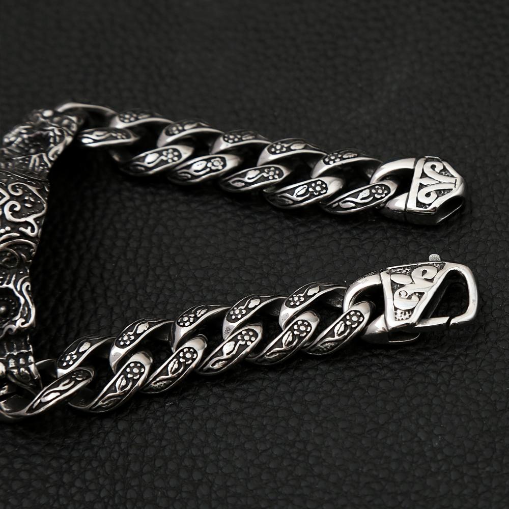 Vintage Domineering 316L Stainless Steel Skull Bracelet With Red Stone Eyes Bangles Punk Hip Hop High Quality Jewelry Wholesale