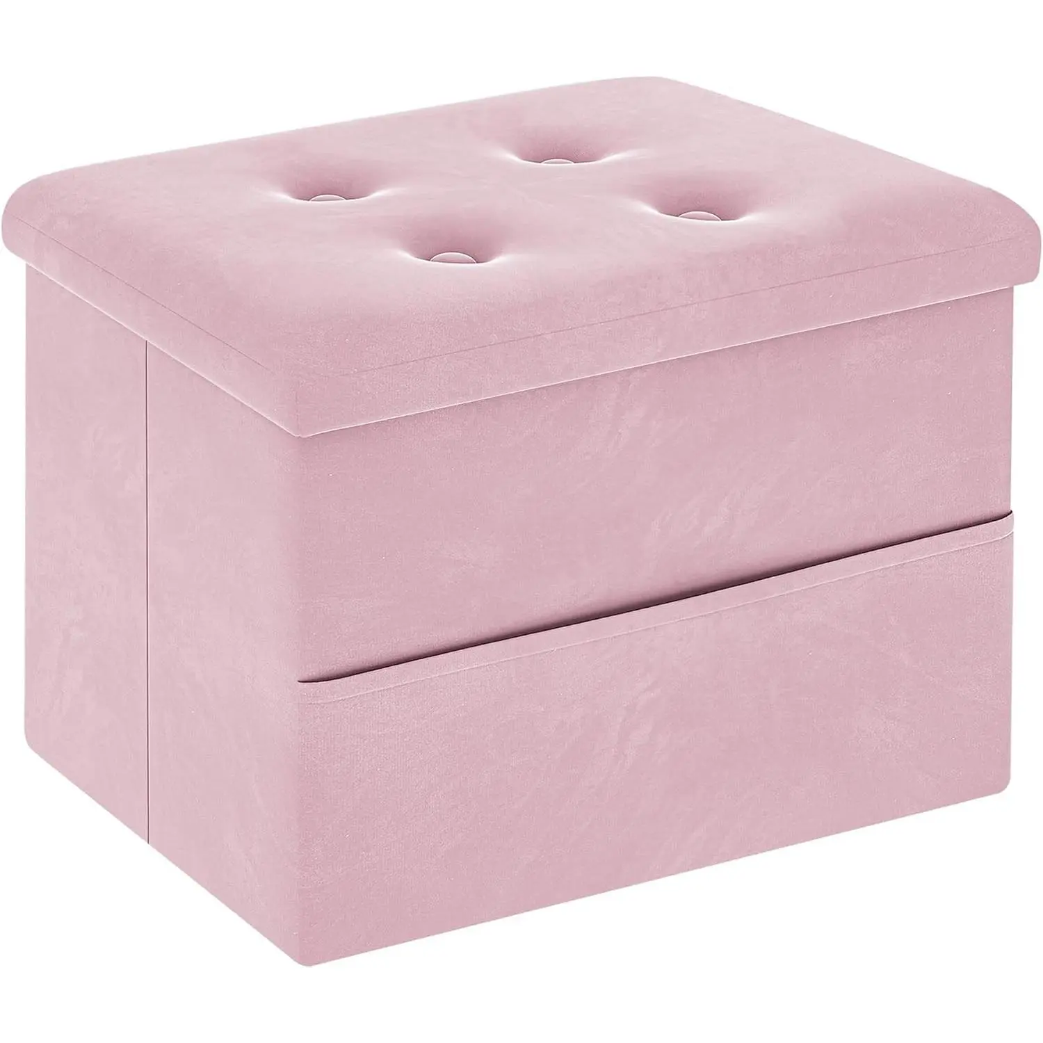 Small Storage Ottoman Foot Rest, Velvet Ottoman with Storage and Side Pocket, Pink Foot Rest for Couch, Foldable Footstool Ottoman for Chair,Living Room&Dorm, 16"x12"x12" PinkGift