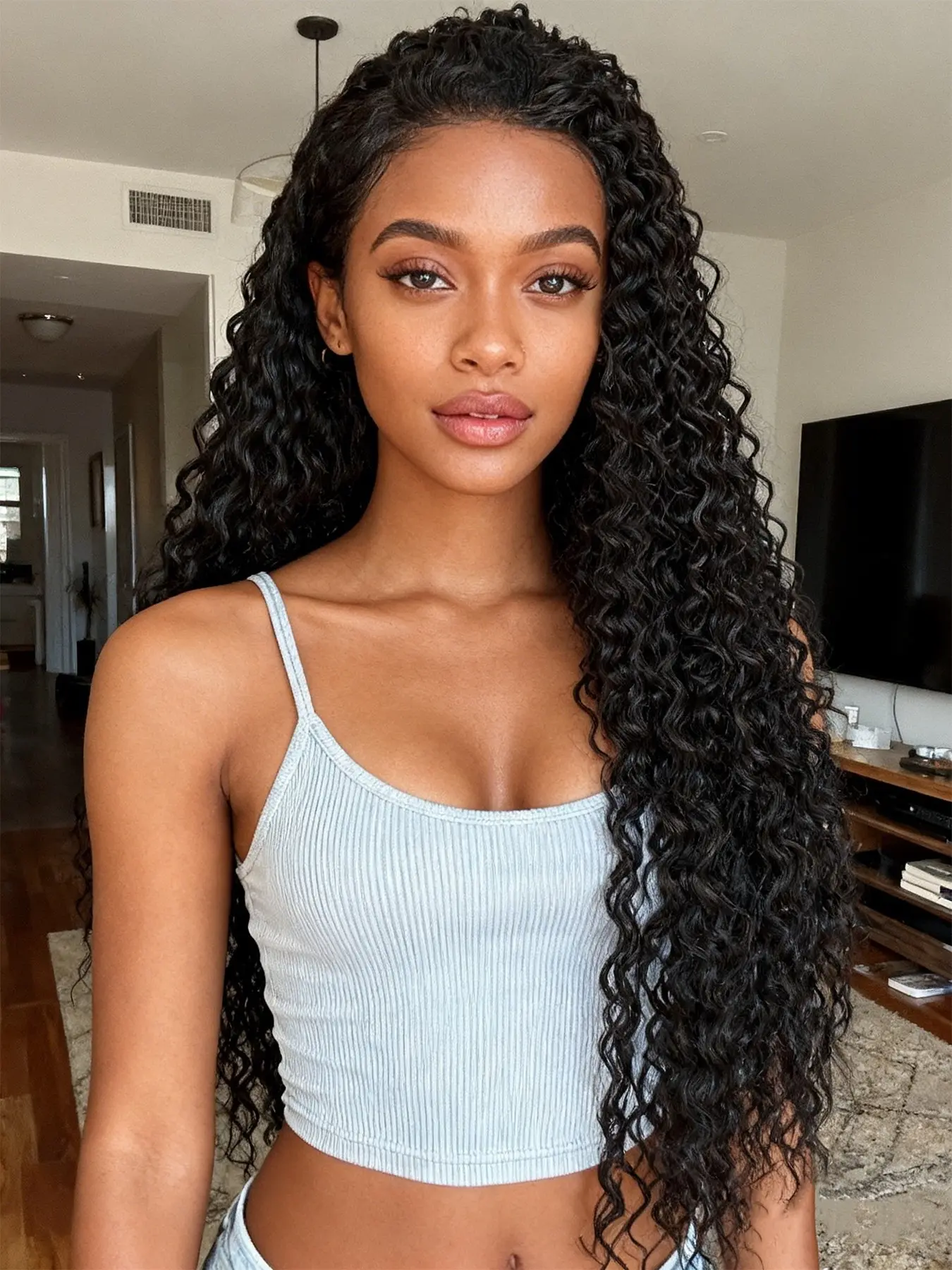 Deep Wave Half Wig 22/26 Inch Glueless Deep Wavy Curly Wig 3 In 1 Seamless Flip Over Drawstring No Headband Wig for Black Women Wear and Go Beginner Friendly Natural Color