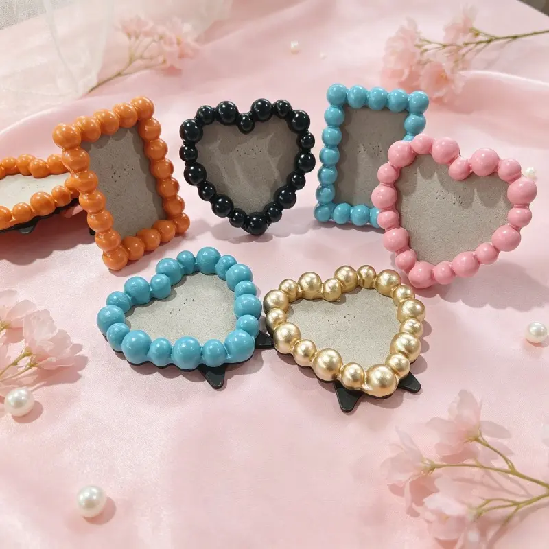 Beaded Heart Picture Frames Boho Picture Frames with Beaded Border for Bedroom, Office, Living Room Decorations Friends Wedding Birthday Gifts