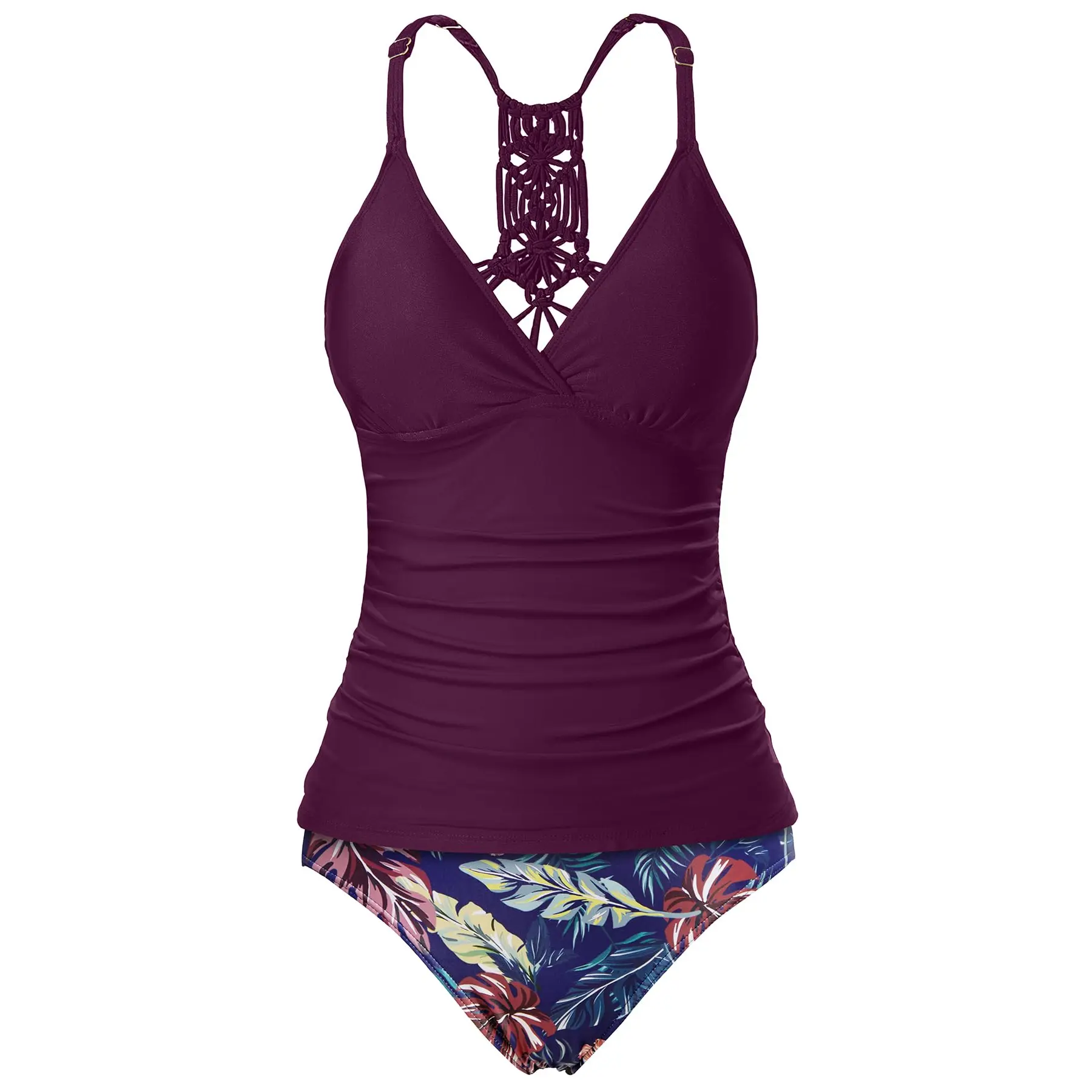 Holipick Tummy Control Two Piece Tankini Set Swimsuits for Women V Neck Tankini Top Bathing Suits with Swim Bottom