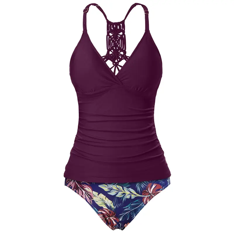 Holipick Tummy Control Two Piece Tankini Set Swimsuits for Women V Neck Tankini Top Bathing Suits with Swim Bottom