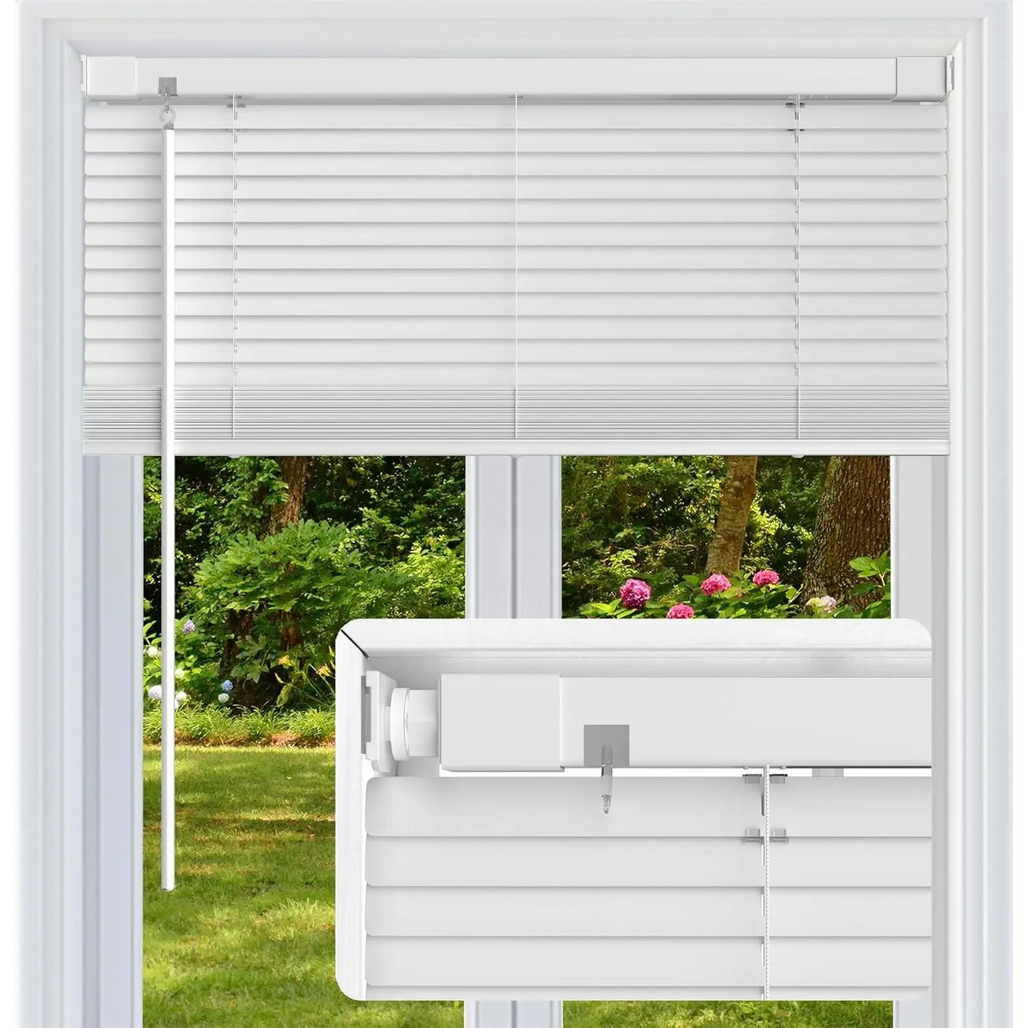 Cordless 1-Inch Vinyl Mini Blinds, Light Filtering Horizontal Window Shades, No Drill No Tools, 21" W X 36" H, White