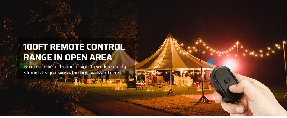 L-PSP001  Outdoor Remote Control Outlet, Wireless Remote Outlet Power Switch, Weatherproof 15 A Heavy Duty Electrical Plug, 3 Grounded Outlets for String Lights, 100Ft Range, UL Listed