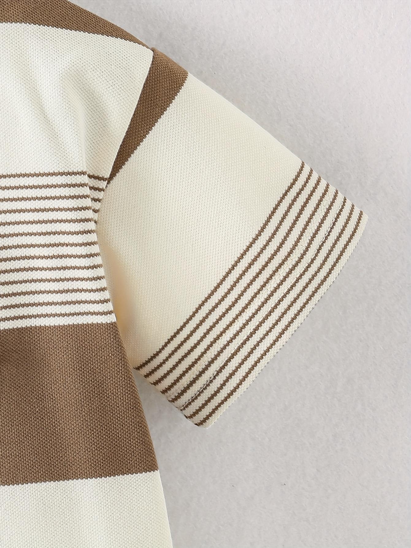 2pcs Summer Casual Baby Outfit - Brown & White Striped Shorts Set with Cute Bear Patch, Comfortable Stretch Fabric for Outdoor Play and Daily Wear, Everyday Baby Clothes |     Playful Bear Design |     Comfortable Fit, Baby Clothes