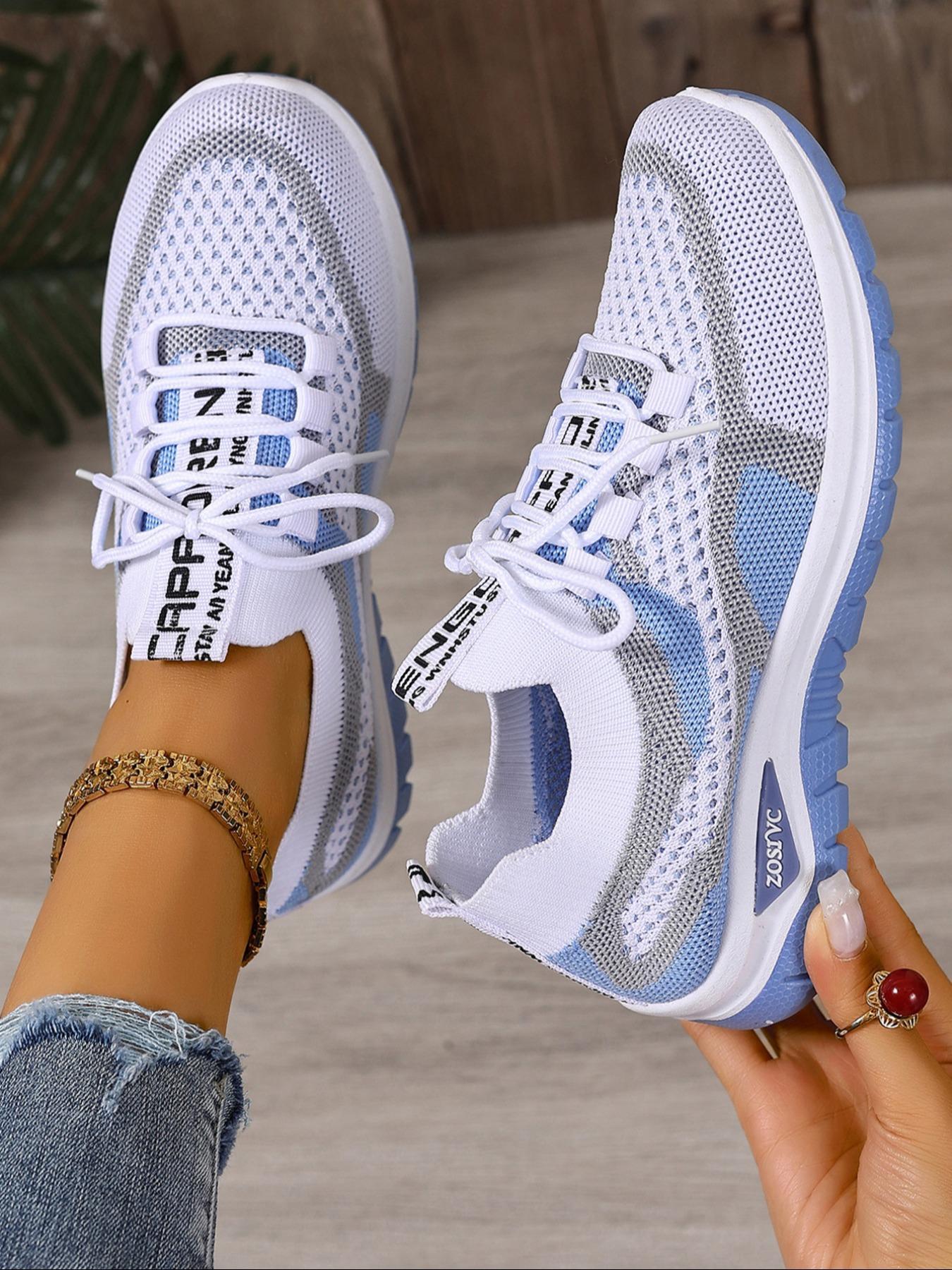 Women's Fashionable Mesh Breathable Lightweight Sneakers, Casual Comfortable Sports, Versatile Basic Shoes for Daily Wear, Casual Running Footwear