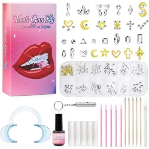 Tooth Gems Kit Fashionable, DIY Teeth Jewelry with Shiny Crystals,12+ Shapes, Temporary Teeth Gems Kit, Gold and Silver