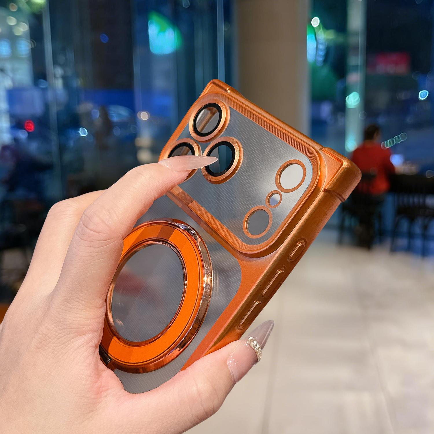 Rectangle Magnetic Clear Case for iPhone 17 Pro Max 16 15 14 13 with Magnetic Ring Stand [Compatible with Mag-Safe] [Full Camera Lens Protector] Plating Clear Phone Case