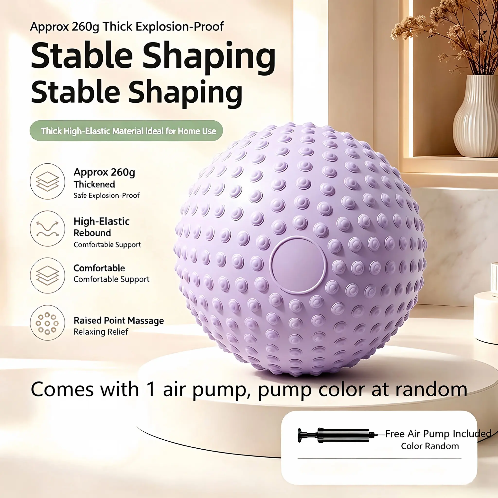 1 Pack, Purple 25cm Anti-Burst PVC Yoga Ball with Raised Dots, Each Pack Comes With One Random-Color Air Pump. Mini Yoga Ball, Pilates Ball & Small Gymnastics Fitness Ball for Home Yoga Workouts