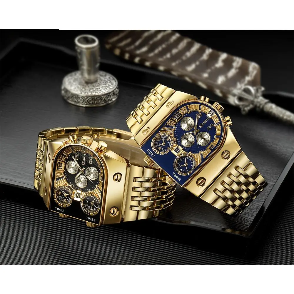 Men's GMT Analog Quartz Watch - Rectangle Dial, Alloy Stainless Steel Band, Luminous, Multiple Time Zones, 10M Water Resistant, Bold Look, Mineral Glass, Everyday Wear, Metal