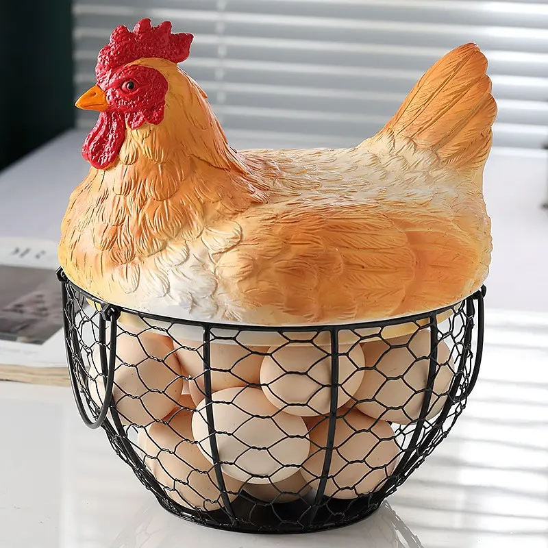 Creative Hen Storage Basket, Iron Art Decorative Piece, Garlic Iron Home Snack Fruit Organizer, Kitchen Ornament, Unique Gift Idea