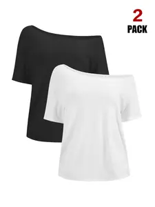 2026 Spring Summer Hot Selling Women's Asymmetric Off Shoulder T-Shirt, Short Sleeve Loose Fit Casual Blouse, High Stretch Breathable Lightweight Top for Travel Outdoor Activities and Everyday Style