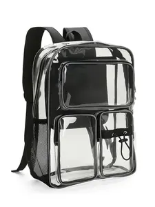 Transparent PVC Backpack, Trim, Large Capacity, Durable, Three Compartments, Water Bottle Pocket, Ideal for Students, Concerts, Events