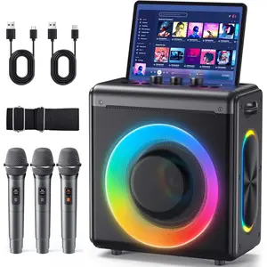 Karaoke Machine with 3  Rechargeable Microphones: Portable  Speaker for Adults &  - PA System with Lights Supports TWS/TF Card/USB/AUX for  Party