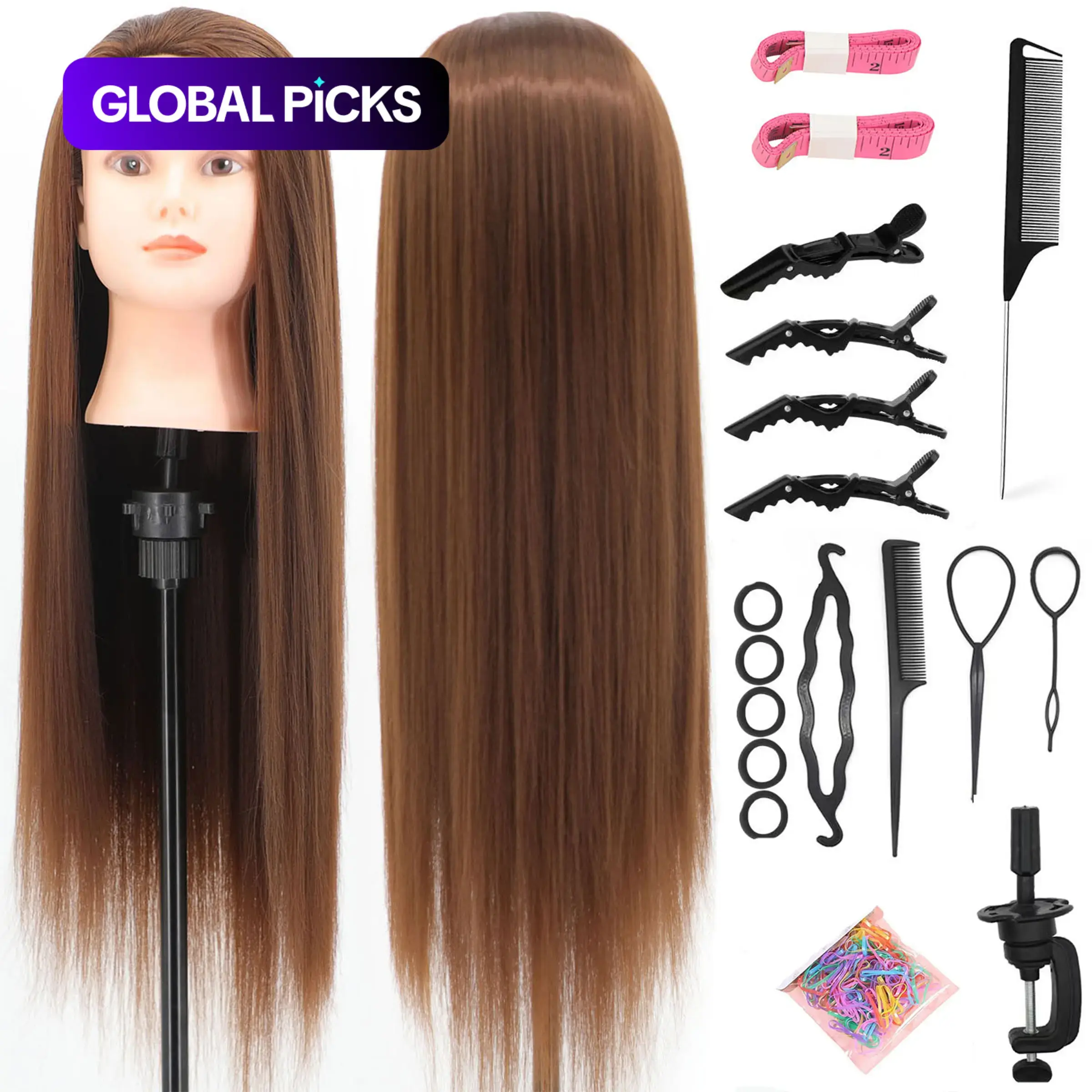 28-Inch Straight Hair Training Mannequin Head with Clamp and Braiding Tool Set, Hair Styling Practice Tools for Women and Girls, Hair Accessories #GLOBAL PICKS