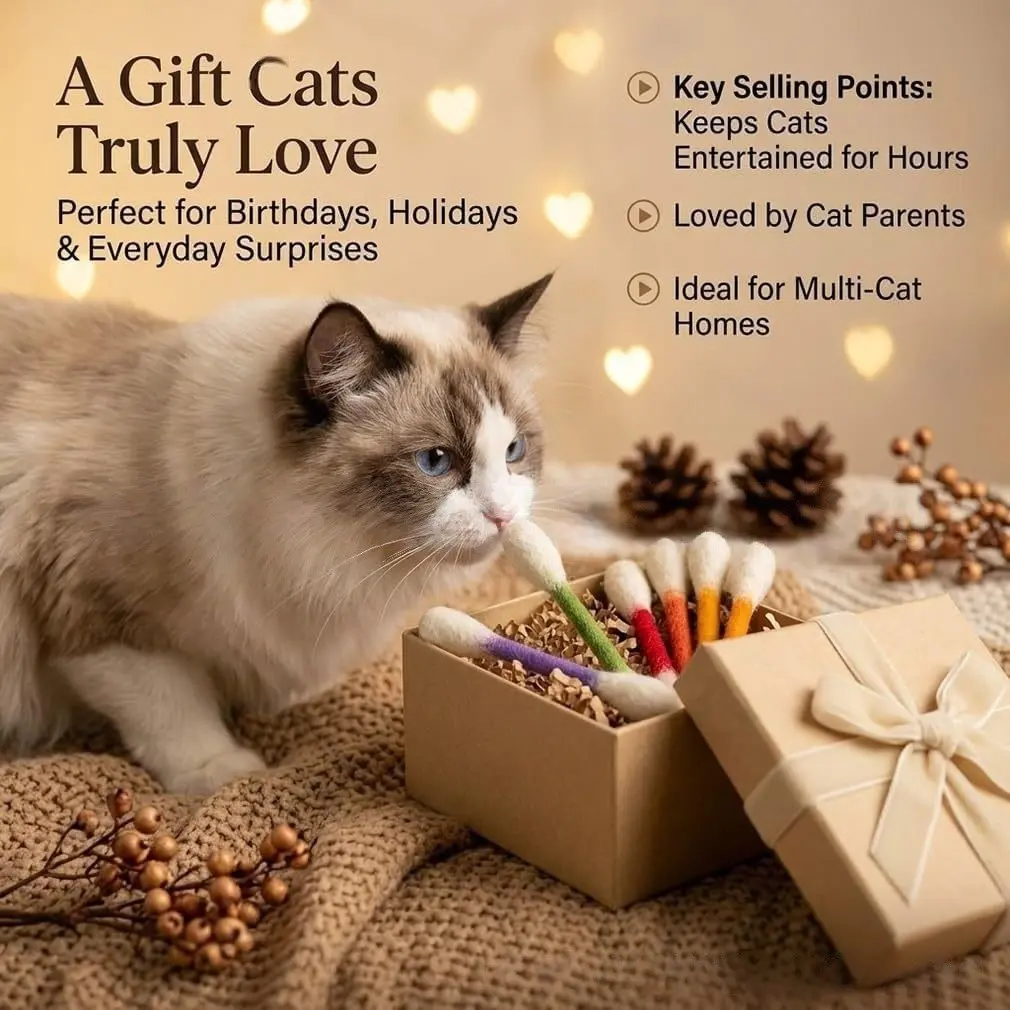 6-pcsPopular Giant Cotton Swab Catnip Cat Toy, Creative Oversized Q-tip Shaped Indoor Kitten Interactive Chew Toy, Natural Catnip Infused Calming Pet Accessory, Wear-resistant Stitched Plush No Loose Threads, Perfect For Daily Entertainment, Anxious Cats