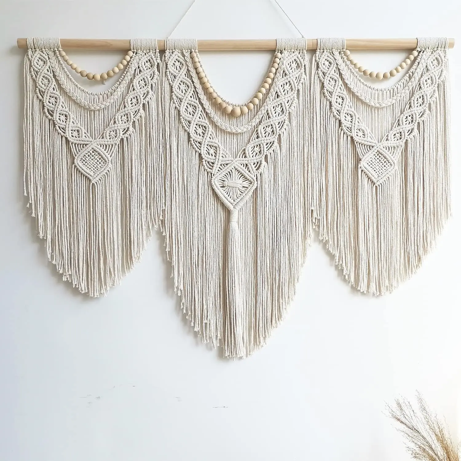 Guzhiou 43"x32" Large Macrame Wall Hanging, Handmade Boho Wooden Bead Woven Tapestry, Decorative Art Gift for Boho Lovers & Bedroom/Living Room Home Decor