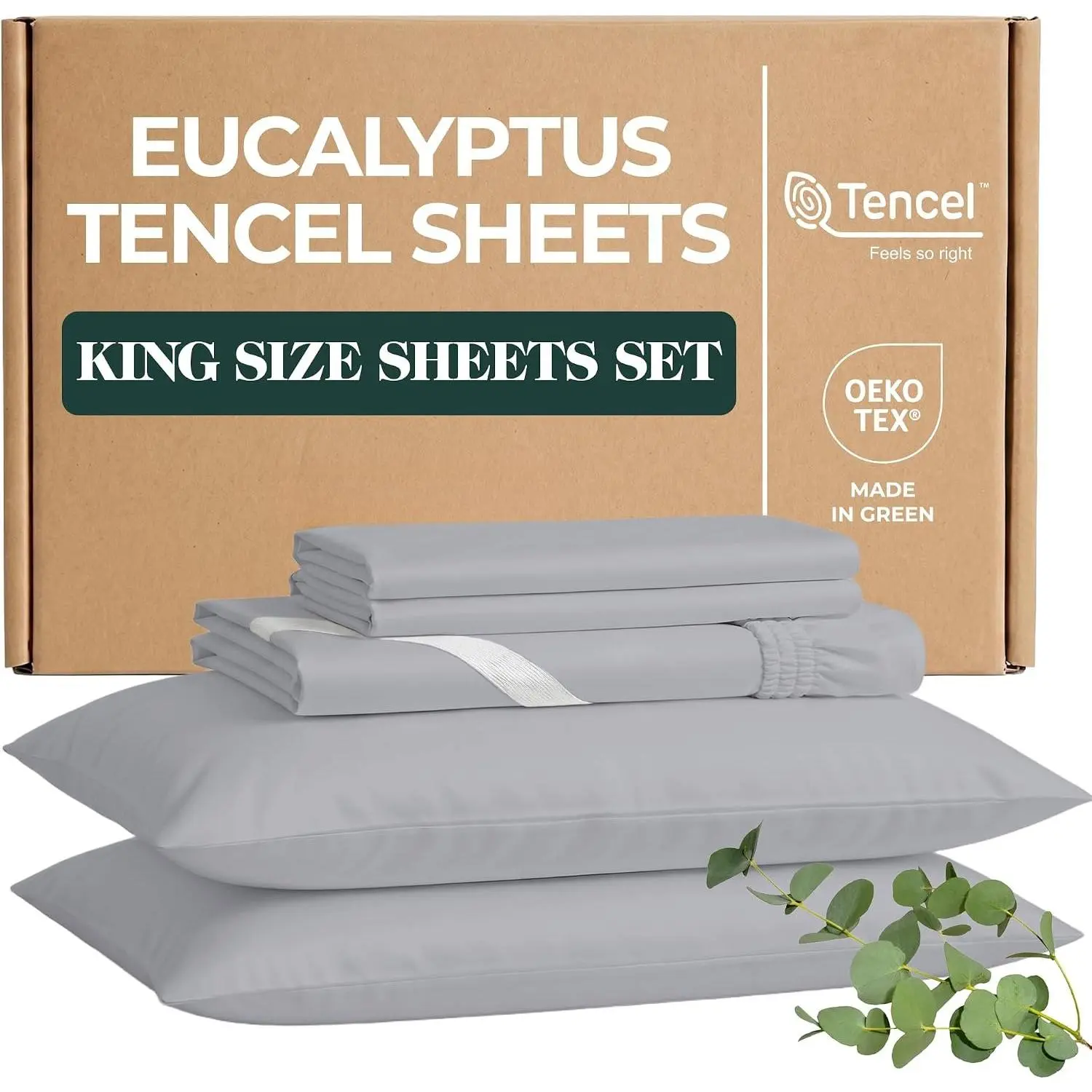 Eucalyptus Sheets - Tencel Sheets  Blend with BCI , Ultra-Soft Breathable Percale Weave 4- Bedding Set for a Luxurious, Refreshing Sleep (Light Grey)