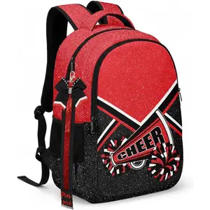 Backpack with Ribbon Keychain, Glitter Cheerleading Backpack for Women, Cheerleader Gifts (Red)