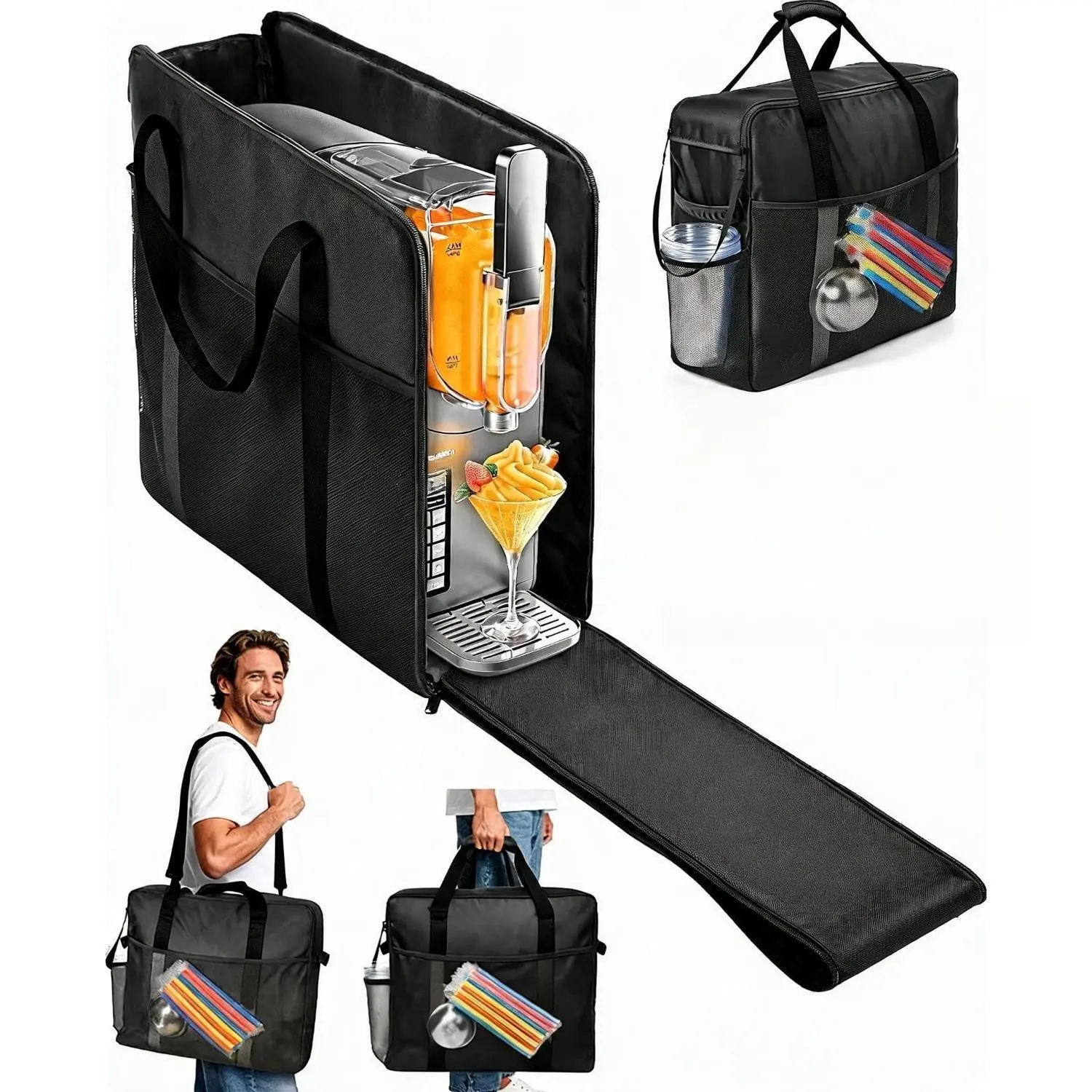 EVA Polyester Iced Drink Machine Dustproof Bag - Front Opening, Insulated, Easy-Carry, Solid Pattern Storage Bag for FS300/FS301 Models, Ideal for Travel & Outdoor Parties, Casual Wear