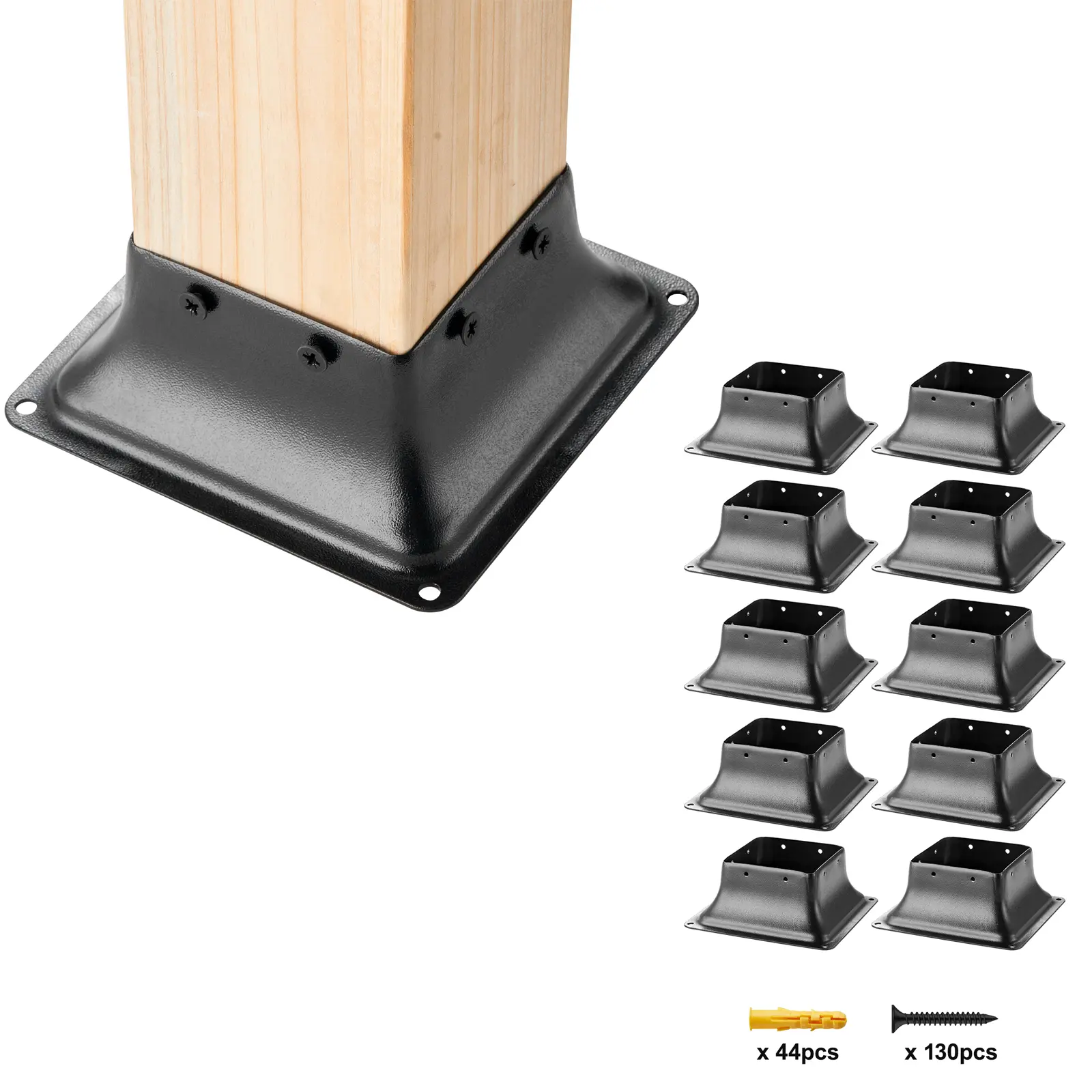 Post Base 4x4 10Pcs, Internal 3.6"x3.6" Heavy-Duty Powder-Coated Steel Post Bracket Fit for Standard Wood Post Anchor, Decking Post Base for Deck Porch Handrail Railing Support