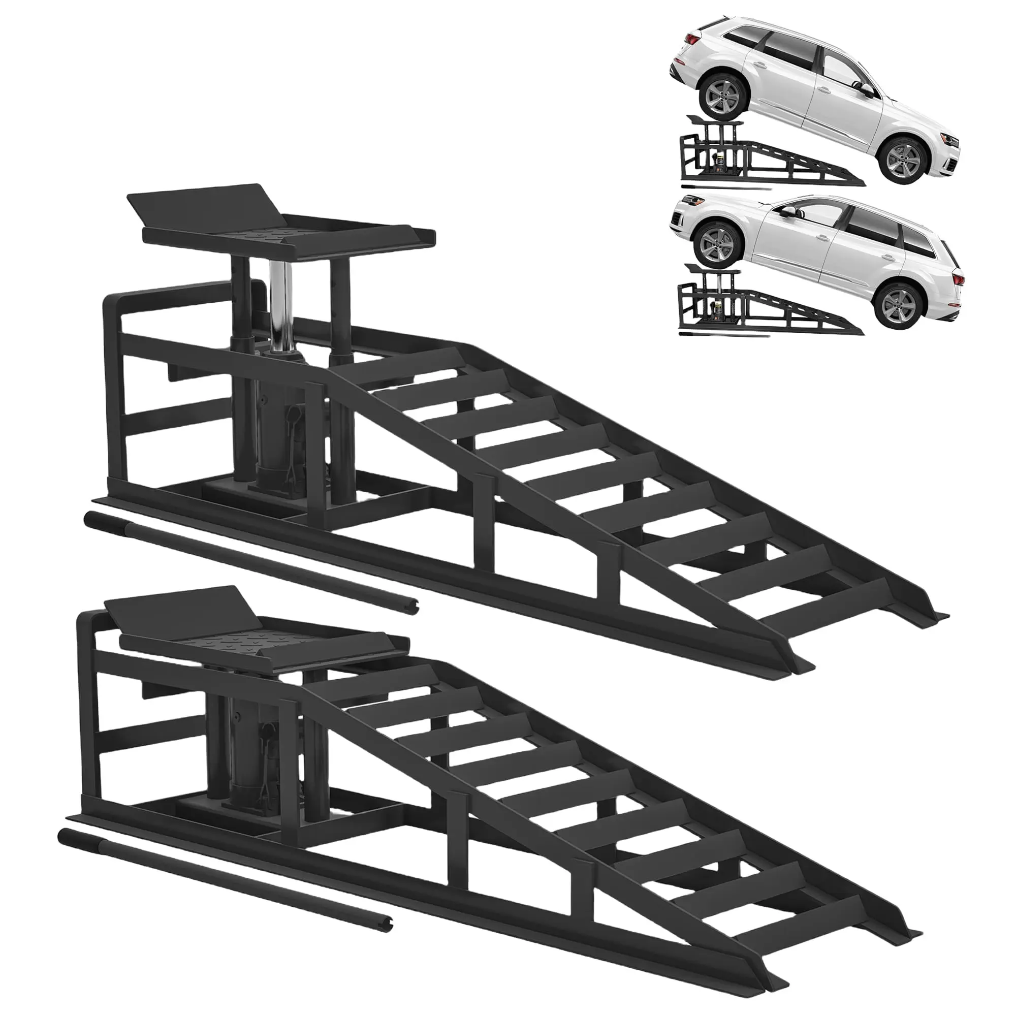 Heavy Duty 5 Ton Car Service Ramps - Set of 2, High Lift, Low Profile Vehicle Ramp for Oil Change & Maintenance, Ideal for Cars & Trucks