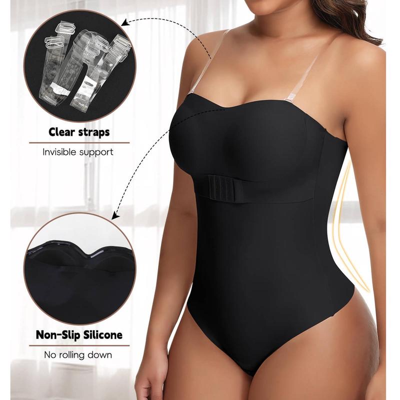 New Bustier Shapewear Bodysuit Tummy Control Strapless Bra Shapewear for Women Strapless Faja Body Shaper Thong Light Shapewear Womenswear Plus Size S-4XL Black Basic Casual