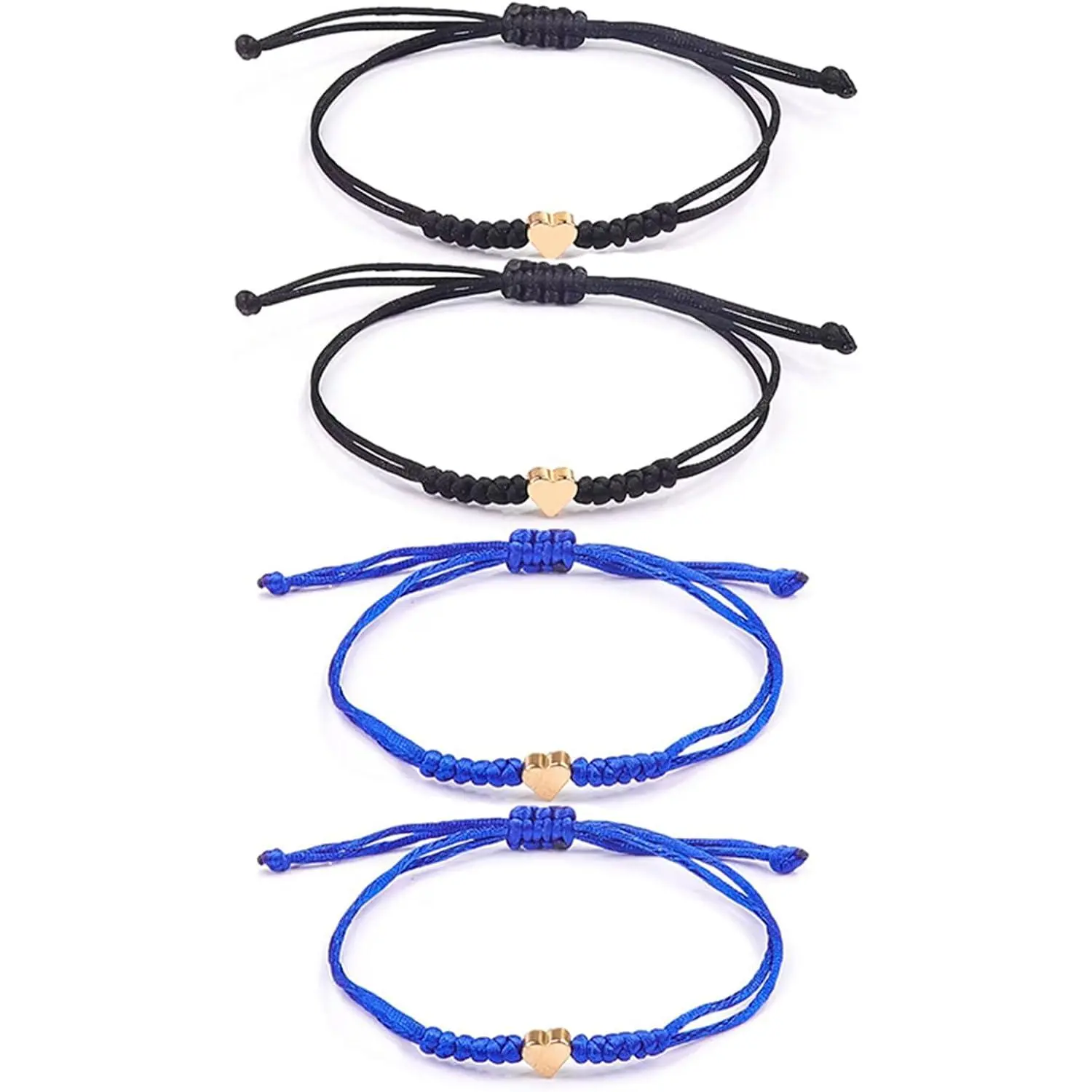 4 count Braide Heart Bracelet Set for Women Men Colorful Couple Matching Heart Bracelet Adjustable Braided Lovers Relationship Bracelet Personalized Anniversary Valentine's Day