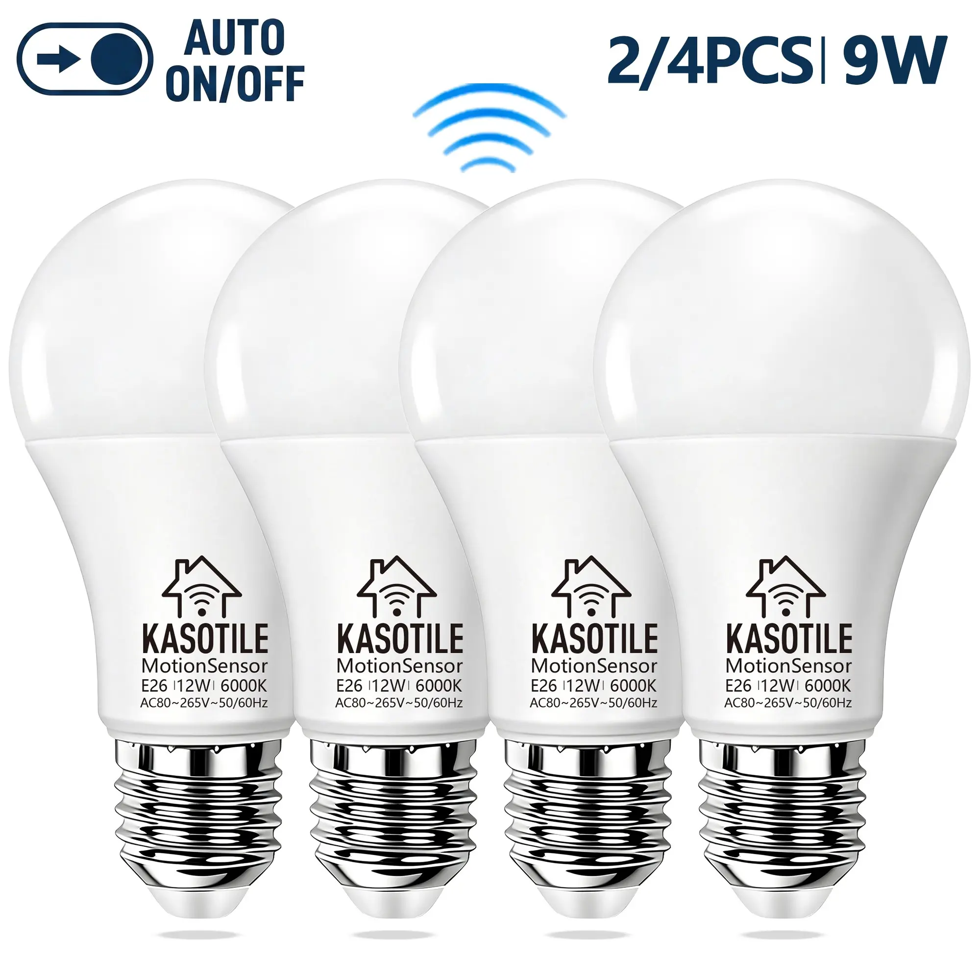 Kasotile Motion Sensor LED Bulb E26 Base, 6000k Cool Light, 120° Wide Angle, 30-60s Delay, Smart Lighting for Porch, Garage, Hallway, LED Garage Lights