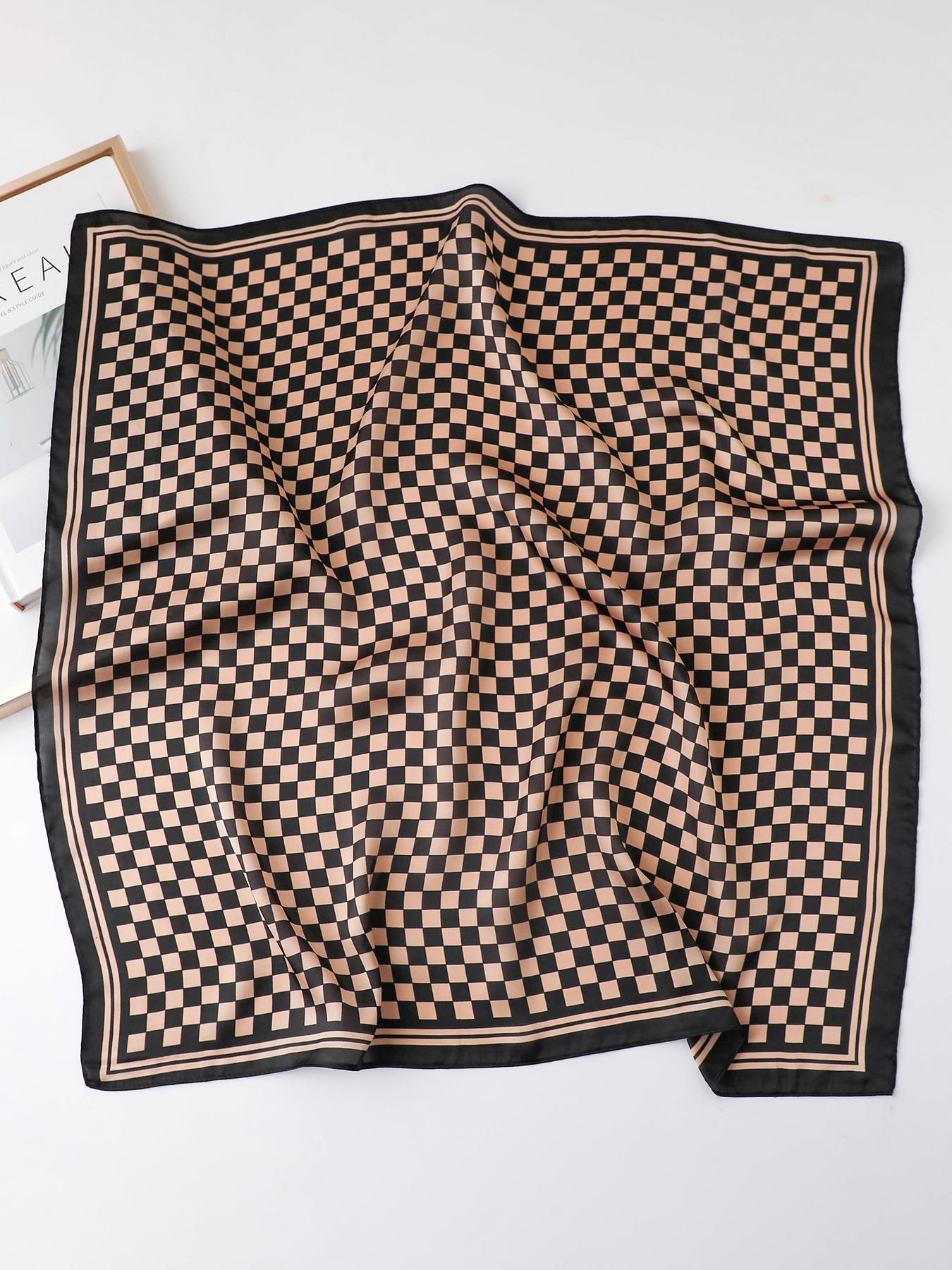 Women's Checked Pattern Contrast Binding Design Square Scarf, Casual Soft Comfortable Scarf for Daily Wear, Fashion Accessories for Women & Girls, Checkered Scarf