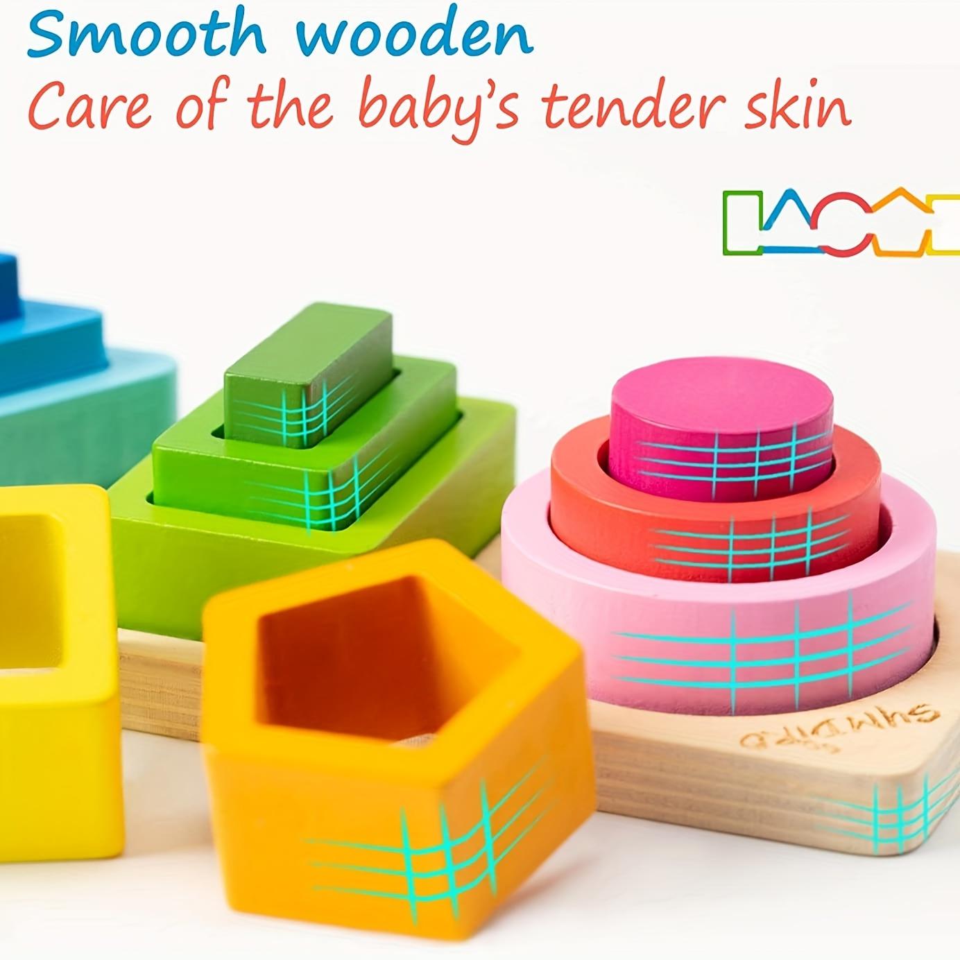 1 Set Color Sorting & Stacking Toy, Wooden Shape Sorter Building Blocks, Colorful Color Recognition Shape Classification Educational Blocks Toy for Kid