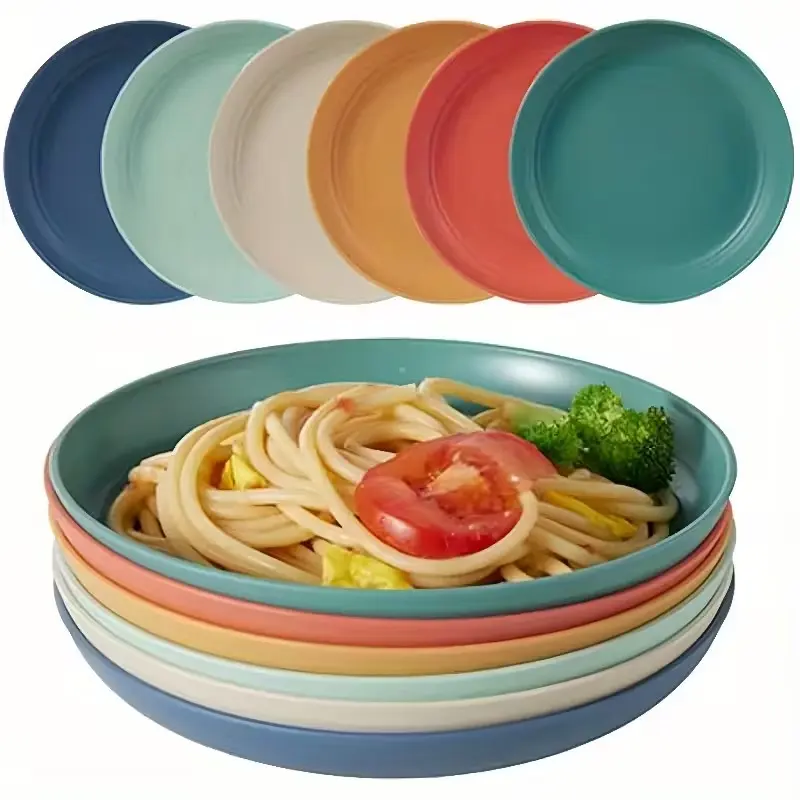 6pcs Unbreakable Lightweight Plates, Plastic Dinner Plates, Plastic Food Plates for Camping, Picnic, RV, Dishwasher & Microwave Safe, 7.8 Inch Deep Round Plates