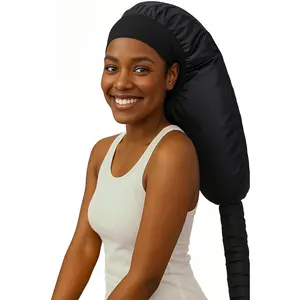 Portable Hooded Hair Dryer Bonnet for Curly Hair, Large Adjustable Soft Blow Dryer Cap Diffuser Attachment with Integrated Headband Design for Fast Drying & Deep Conditioning, Black