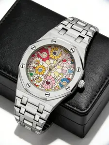 Men's Quartz Watch with Stainless Steel Band, Casual Round Face, Waterproof, Gift Box Included, Perfect for Daily Wear