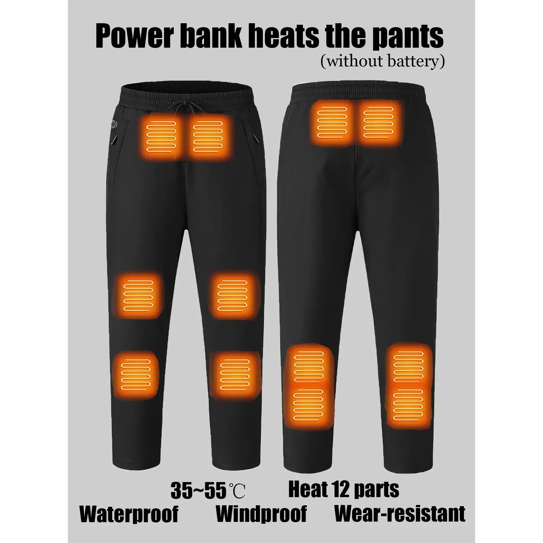Autumn Winter Heated Long Pants, Waterproof Windproof Scratch Resistant, Skiing, 12 Heating Zones, Unisex Outdoor Daily Use, Premium Outdoor Apparel