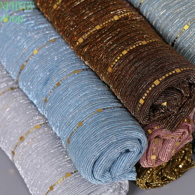 Glitter Sequin Knit Fabric, Shimmer Metallic Yarn Fabric With Gold Square Sequins, Sheer Mesh Cloth For Party Dress, Scarf, Wedding Decoration And DIY Crafts