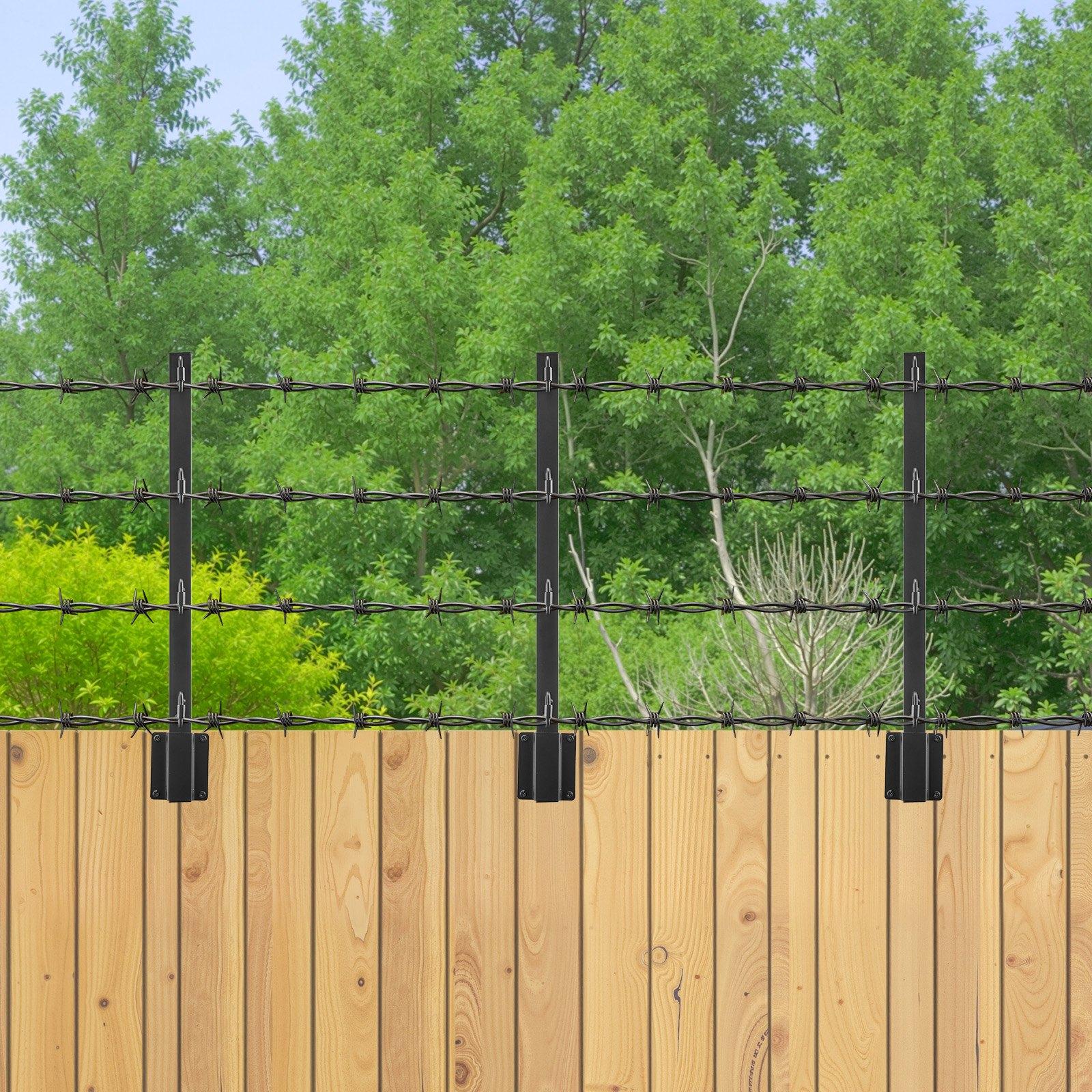 VEVOR Fence Post Extender, 8 Packs 23.8 in Barbed Wire Arm, Sturdy Steel Fence Height Extender, Flat or Surface Mounted Barbed Wire Extension Arms, Protect Privacy and Prevent Pets Jumping Off