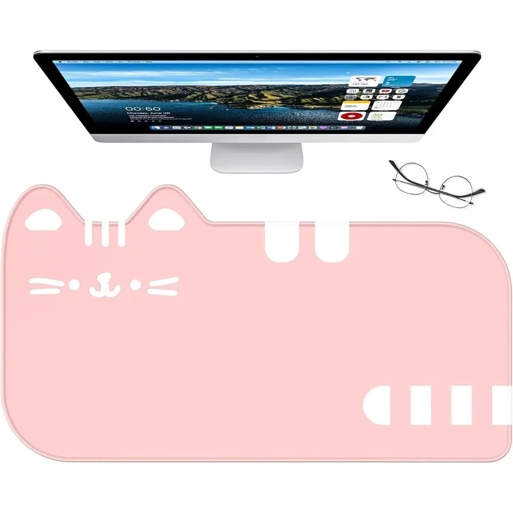 Pink Large Gaming Mousepad, XXL Non-Slip Stitched-Edge Desk Mat, Cute Anime Cat Keyboard Pad, 29.5x15.9in Large Mouse Desk Pads & Blotters for Gamers, Office Accessories