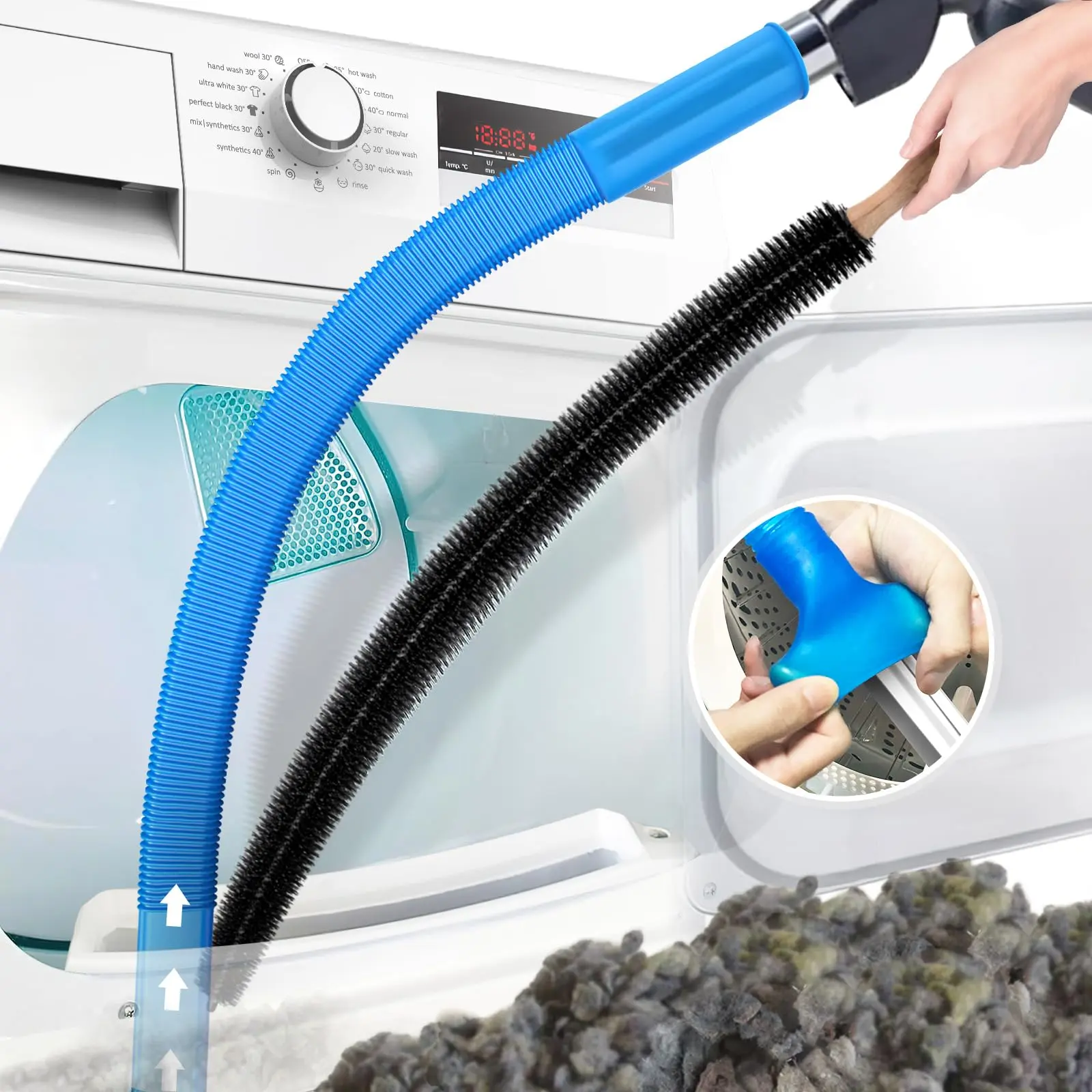 2-Piece Dryer Vent Cleaner Kit for Home Care - Universal Connector, Lint Brush & Hose Attachment for Vacuum-Enabled Lint Removal, Dryer Lint Vacuum Cleaning