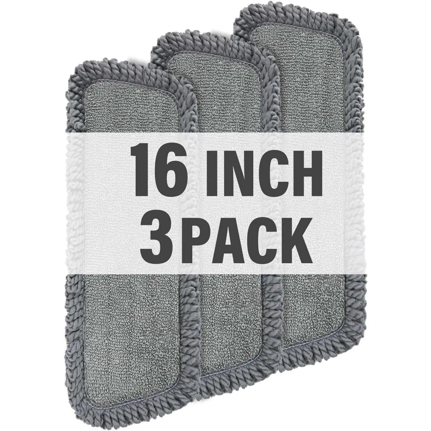 16.5" Microfiber Mop Pads Refills, 3 Pack   Heads |  wet mop refills, machine washable for 14-16 inch  mops, hardwood floors, dust cleaning & scrubbing