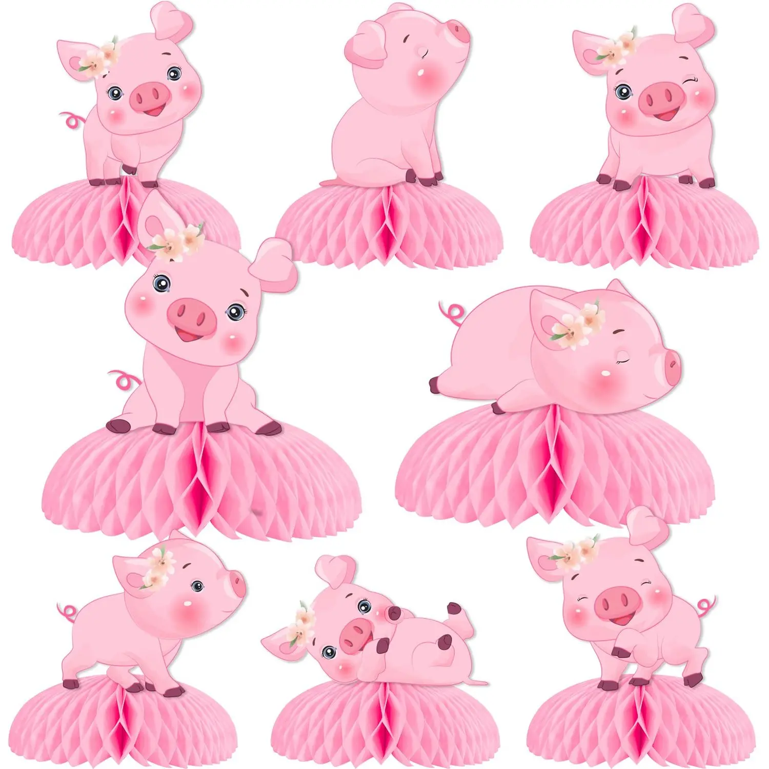 8 Pieces Pig Honeycomb Centerpieces for Tables  Pink Piggy Theme Birthday Decorations Girls Pig Farm Animal Table Table Toppers for Barnyard Farmhouse Birthday Baby Shower Party Supplies