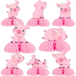 8 Pieces Pig Honeycomb Centerpieces for Tables  Pink Piggy Theme Birthday Decorations Girls Pig Farm Animal Table Table Toppers for Barnyard Farmhouse Birthday Baby Shower Party Supplies