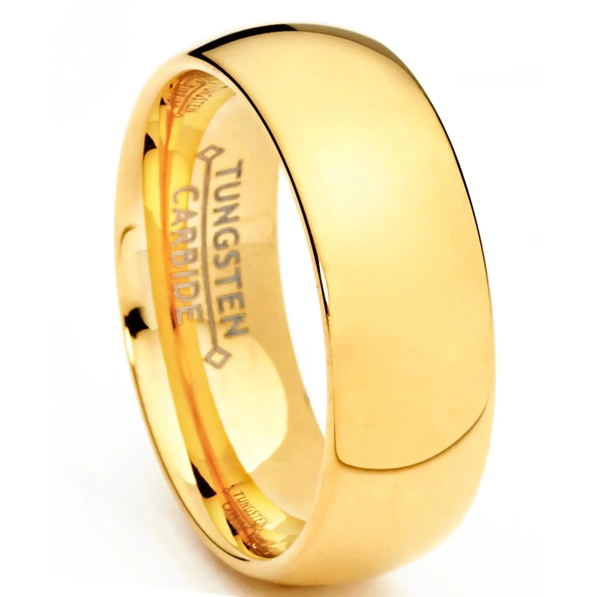 Men's 8MM 18K Goldtone Plated Dome Tungsten Ring Wedding Band Sizes 6 to 15