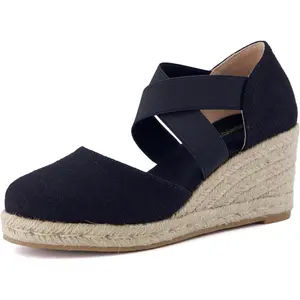 Chica Espadrille Wedge Sandals for Women Slip On Closed Toe Women Shoes with Elastic Straps and Stylish Everyday Comfort