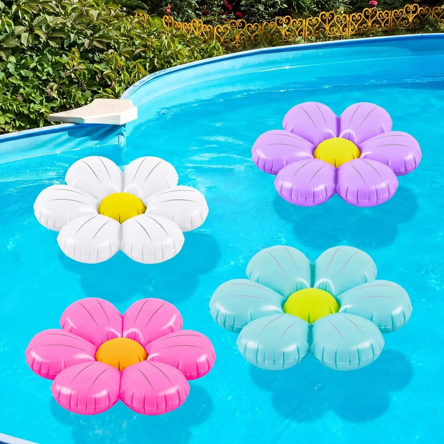 4 Pcs Inflatable Daisy Decorations Flower Pool Floats 20 Inches Inflatable Daisy Blow Up Flowes for Wedding Holiday Birthday Baby Shower Bachelor Party Supplies