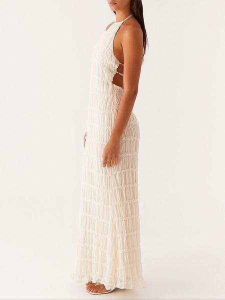 Women's Elegant Backless Halter Maxi Dress, Stylish Beach Vacation Dress for Summer, Romantic Casual Evening Wear