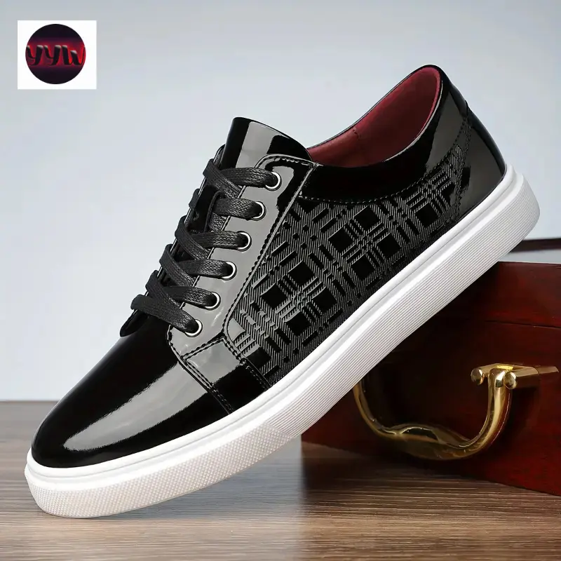 YYW1 Men's Low Top Casual Sneakers - Solid Color PU Upper, Round Toe, All-Season Rubber Sole Versatile Outdoor and Daily Footwear