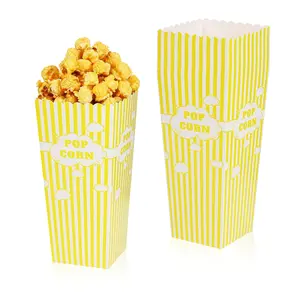 50 Packs Yellow Popcorn Boxes Big Pop Corn Bags for Popcorn Machine Large Capacity Popcorn Containers Buckets for Party Decoration Cardboard Popcorn Holders for Movie Night Valentine's Day