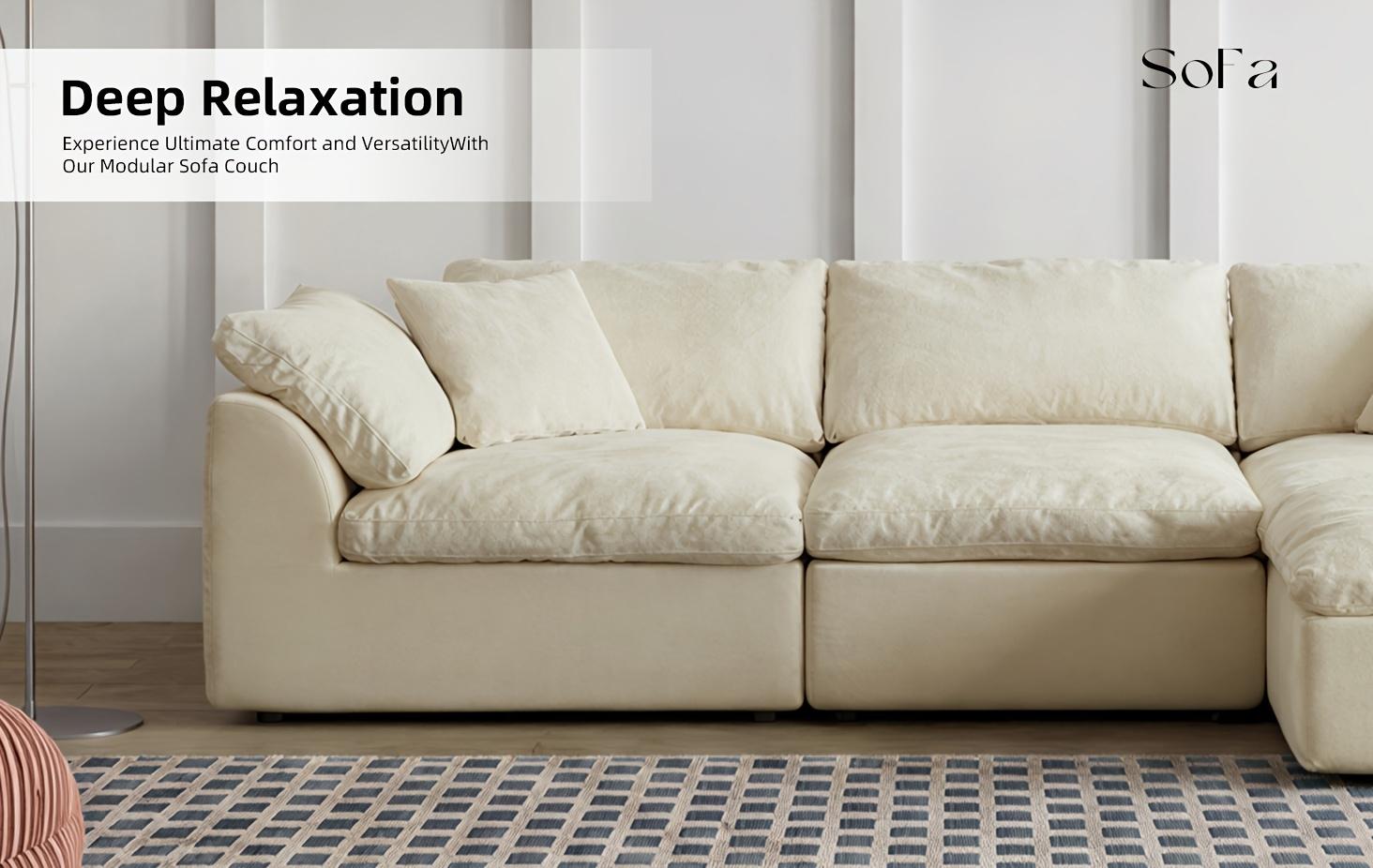 [1/2 Packages]Cloud Sofa: Freely Combinable Modular L-shaped Sofa with No-frame Compression Design. Includes Ottoman. Made of Skin-friendly Chenille Fabric. Features Armrests and Can Be Converted into a Sofa Bed. No Assembly Required