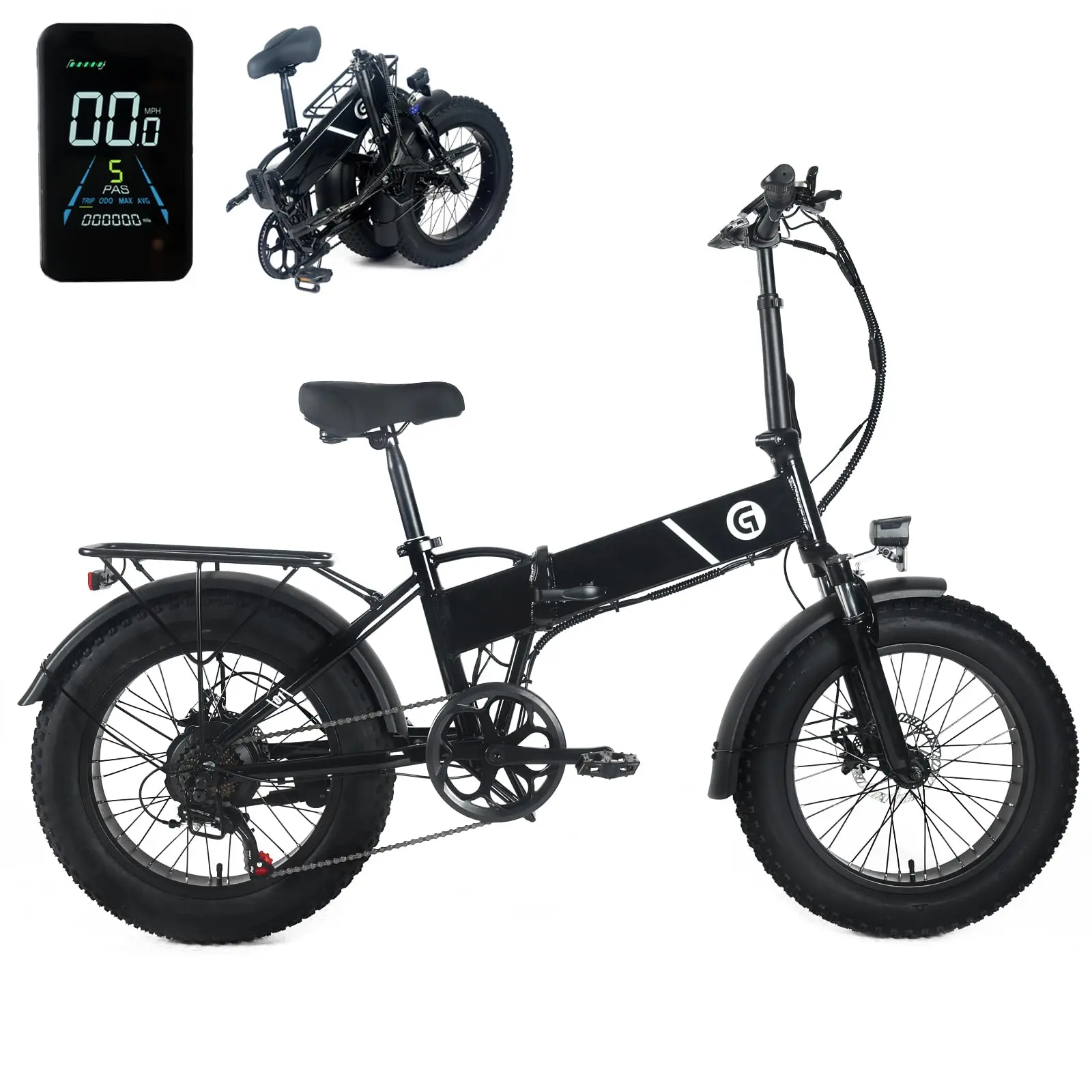 GARVEE 20" x 4.0 Fat Tire Folding Electric Bike for Adults with 1000W Peak Power, 48V Removable Lithium Battery, 6 Pedal Assist Levels, and Large LCD Display - Ideal for Commuting and Riding